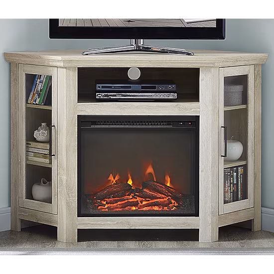48" Wood Corner Fireplace Media TV Stand Console