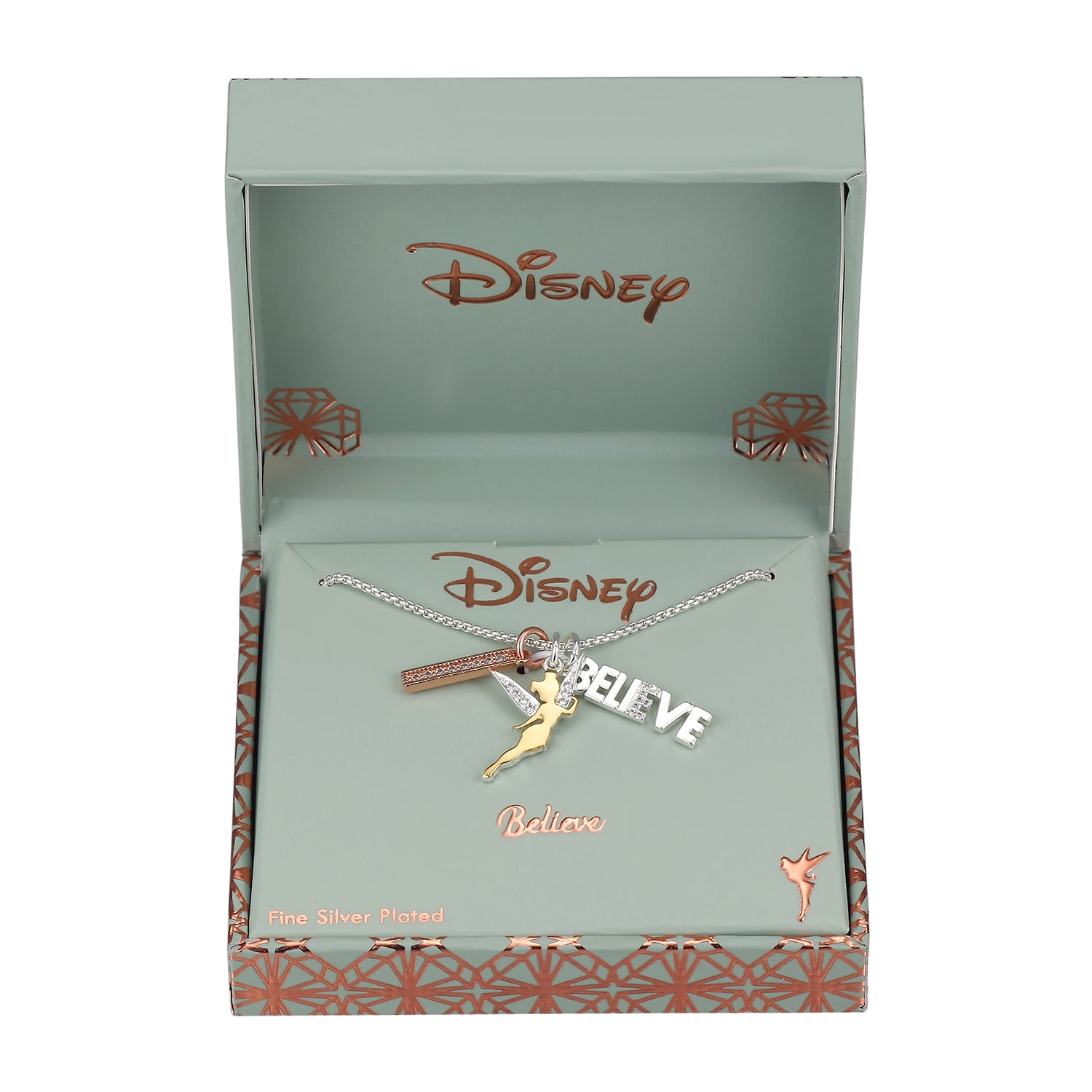 Disney Classics Womens Crystal Pure Silver Over Brass Inch Pendant Necklace