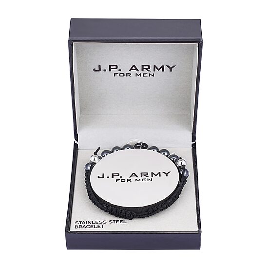 J.P. Army Men's Jewelry Stainless Steel 8 1/2 Inch Bead Cord Bracelet