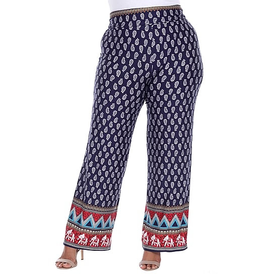 White Mark Womens Plus Mid Rise Wide Leg Palazzo Pant