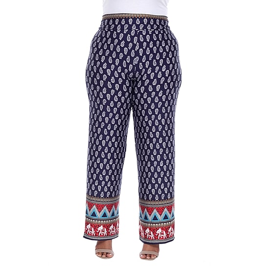 White Mark Womens Plus Mid Rise Wide Leg Palazzo Pant