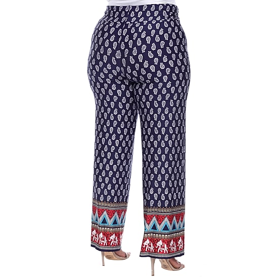 White Mark Womens Plus Mid Rise Wide Leg Palazzo Pant