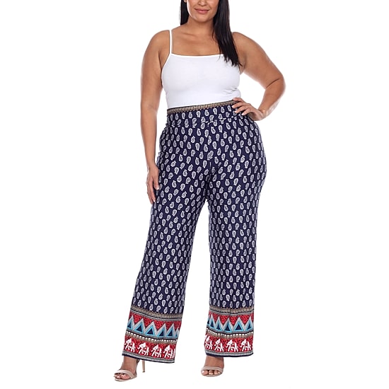 White Mark Womens Plus Mid Rise Wide Leg Palazzo Pant
