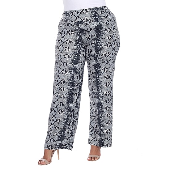 White Mark Womens Plus Mid Rise Wide Leg Palazzo Pant