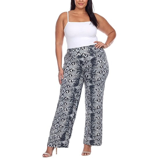 White Mark Womens Plus Mid Rise Wide Leg Palazzo Pant