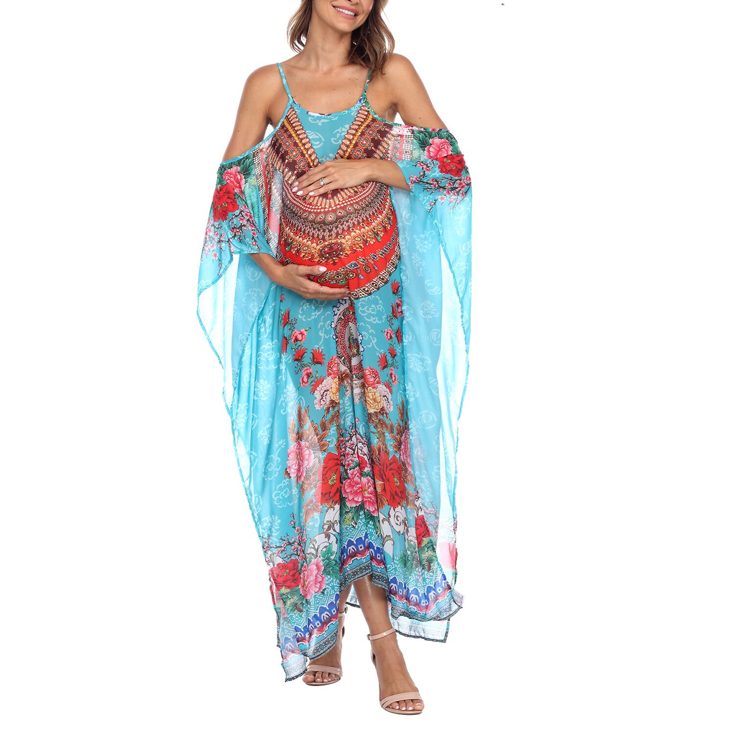 White Mark Womens Maternity Scoop Neck Sleeveless Maxi Dress