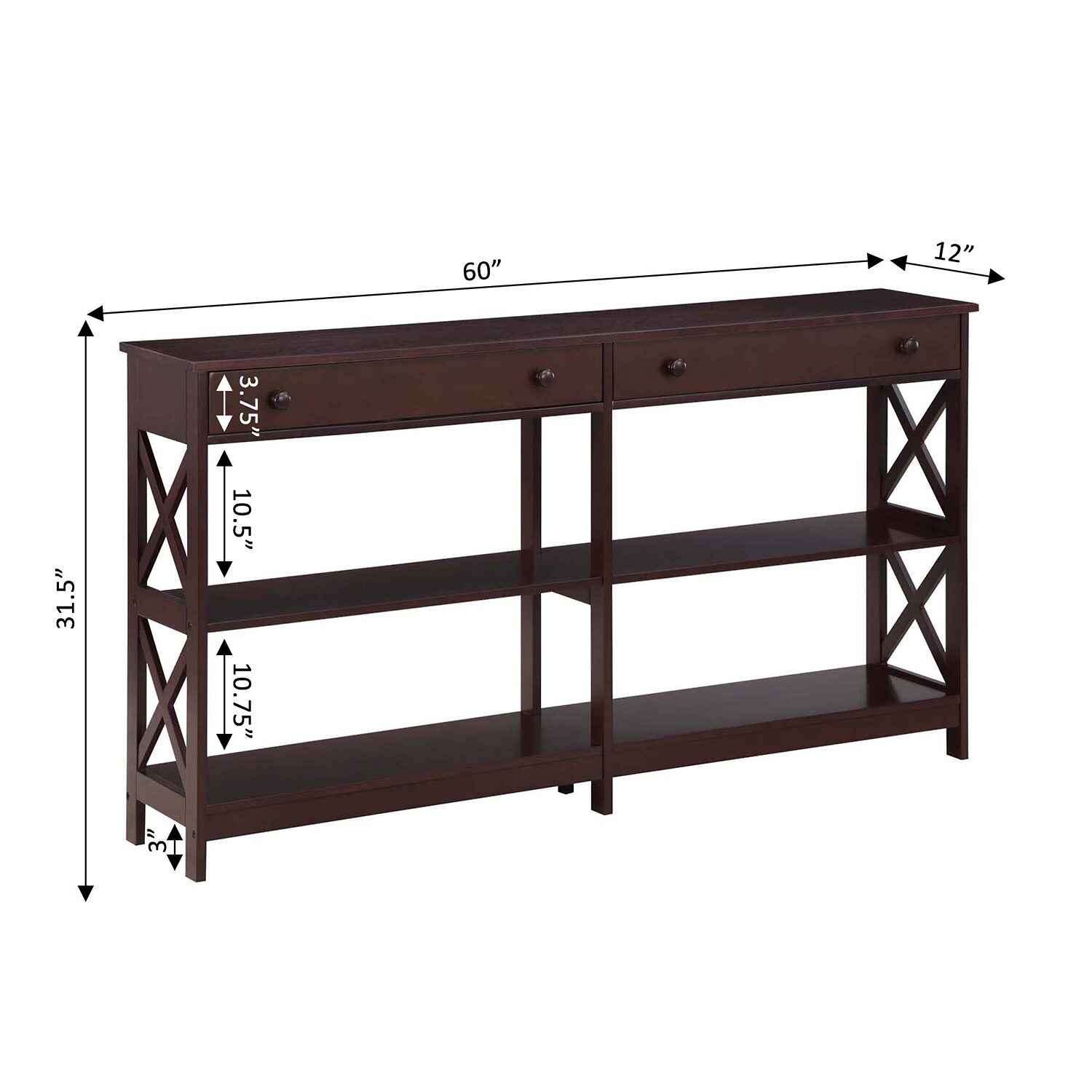 Oxford 2-Drawer Storage Console Table with Shelves