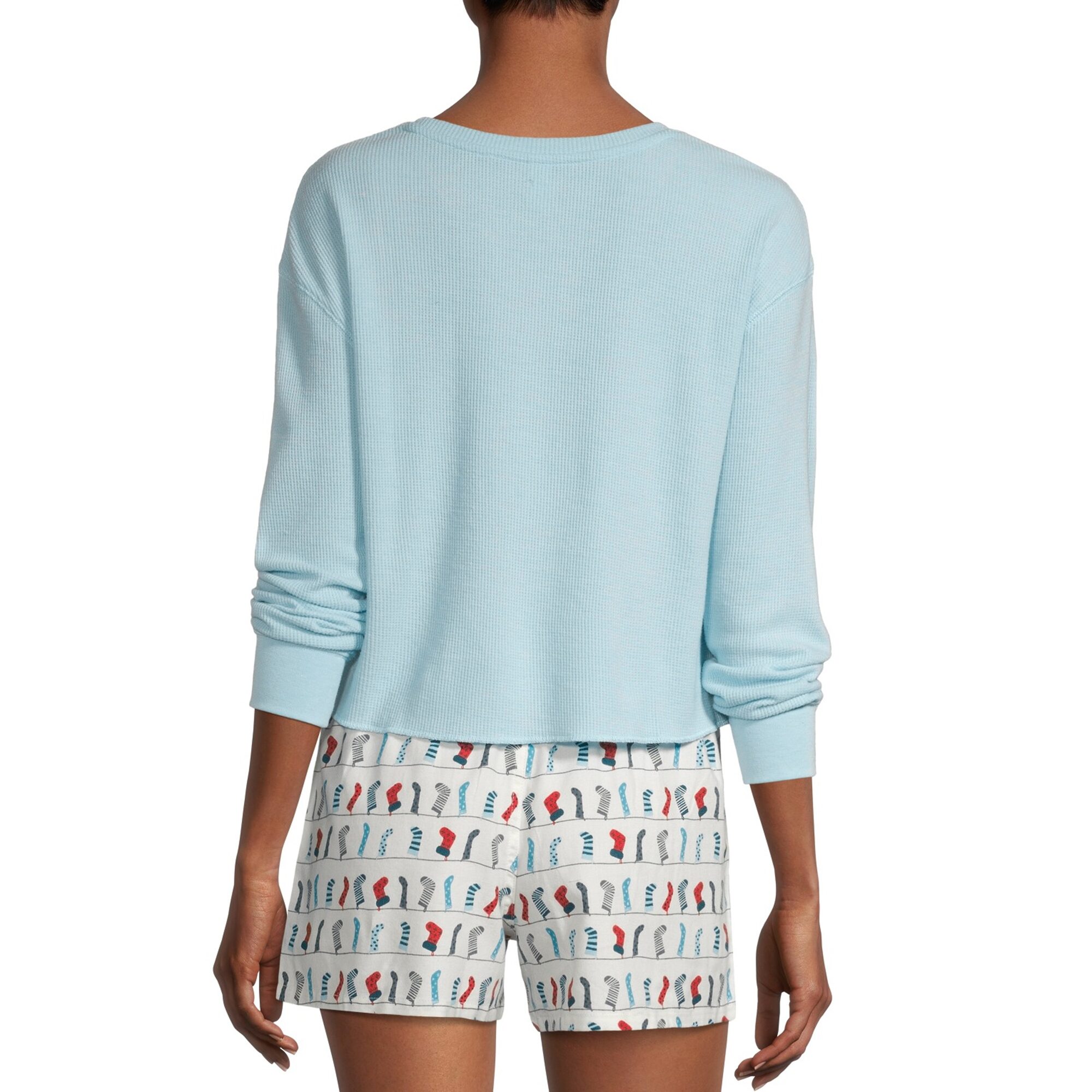 Arizona Body Womens Waffle Round Neck Long Sleeve Juniors Pajama Top