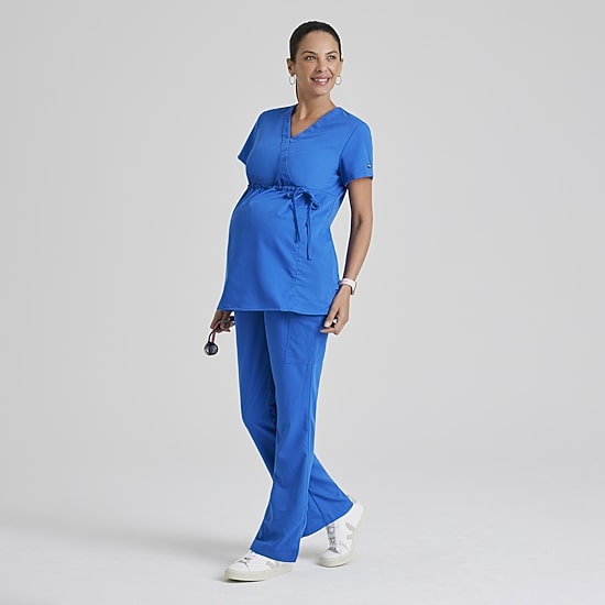 Grey's Anatomy™ by Barco Classic Grt094 Lilah 2-Pocket Mock Wrap Womens Maternity V Neck Short Sleeve Moisture Wicking Scrub Top