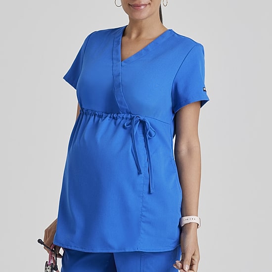 Grey's Anatomy™ by Barco Classic Grt094 Lilah 2-Pocket Mock Wrap Womens Maternity V Neck Short Sleeve Moisture Wicking Scrub Top