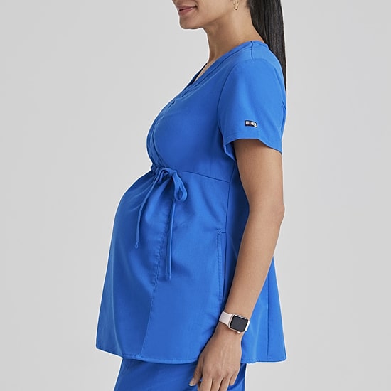 Grey's Anatomy™ by Barco Classic Grt094 Lilah 2-Pocket Mock Wrap Womens Maternity V Neck Short Sleeve Moisture Wicking Scrub Top