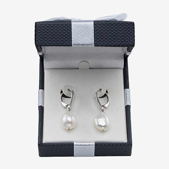 Womens Genuine White Cultured Freshwater Pearl Sterling Silver Drop Earrings