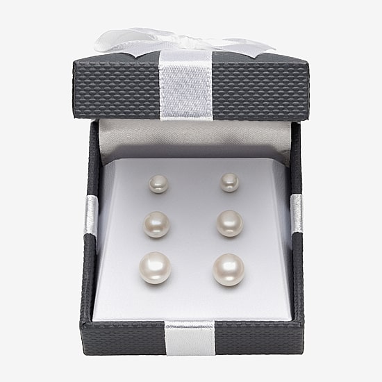 Womens Genuine White Cultured Freshwater Pearl Sterling Silver Earring Set