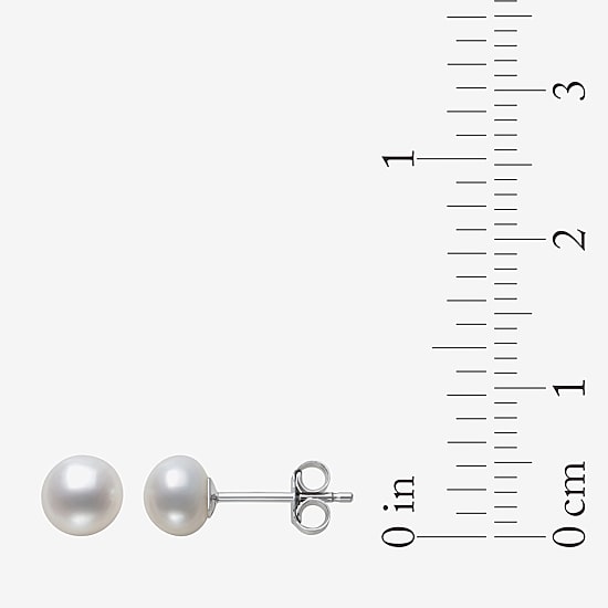 Womens Genuine White Cultured Freshwater Pearl Sterling Silver Earring Set