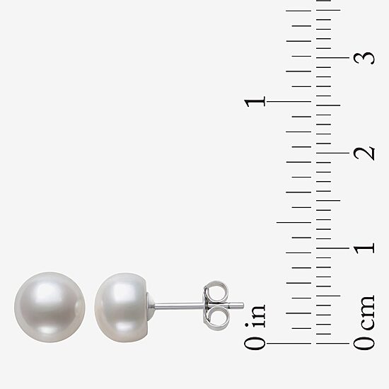 Womens Genuine White Cultured Freshwater Pearl Sterling Silver Earring Set
