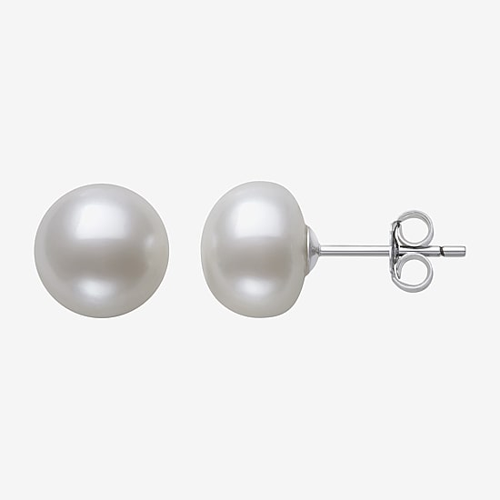 Womens Genuine White Cultured Freshwater Pearl Sterling Silver Earring Set