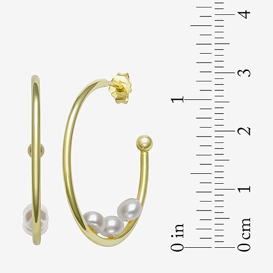 Womens Genuine White Cultured Freshwater Pearl 14K Gold Over Silver 26mm Hoop Earrings