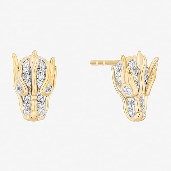 Enchanted Disney Fine Jewelry 1/10 CT. T.W. Natural White Diamond 14K Gold Over Silver 10.5mm Princess Mulan Stud Earrings