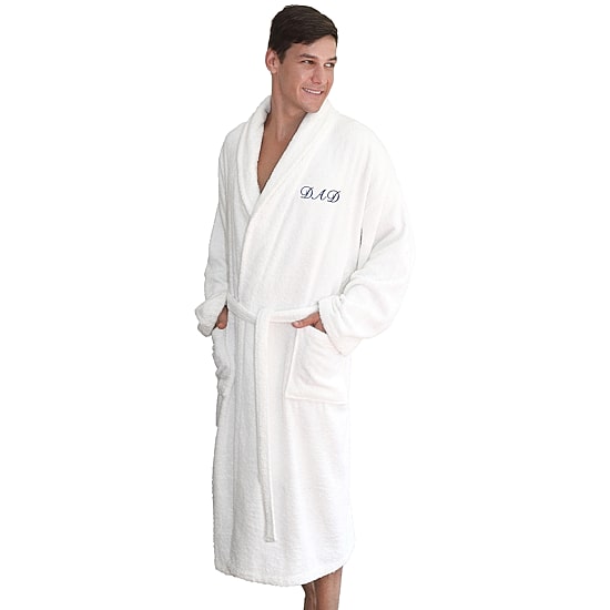 Linum Home Textiles Embroidered Dad Terry Bathrobe Unisex Adult Long Length Long Sleeve Robe