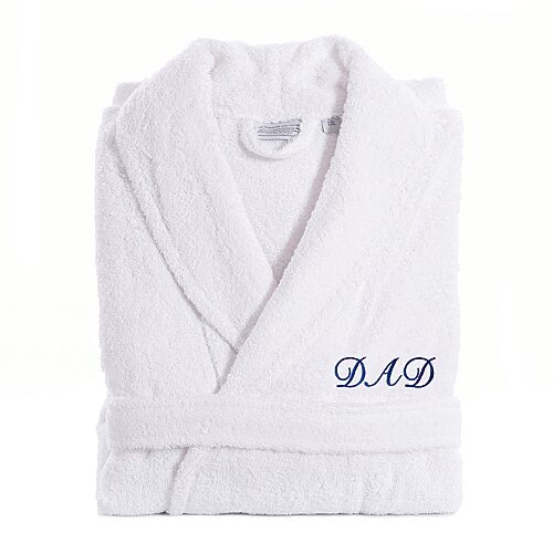 Linum Home Textiles Embroidered Dad Terry Bathrobe Unisex Adult Long Length Long Sleeve Robe, Small-medium, White