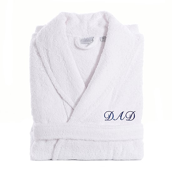 Linum Home Textiles Embroidered Dad Terry Bathrobe Unisex Adult Long Length Long Sleeve Robe