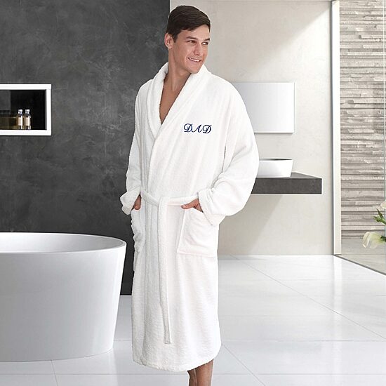 Linum Home Textiles Embroidered Dad Terry Bathrobe Unisex Adult Long Length Long Sleeve Robe
