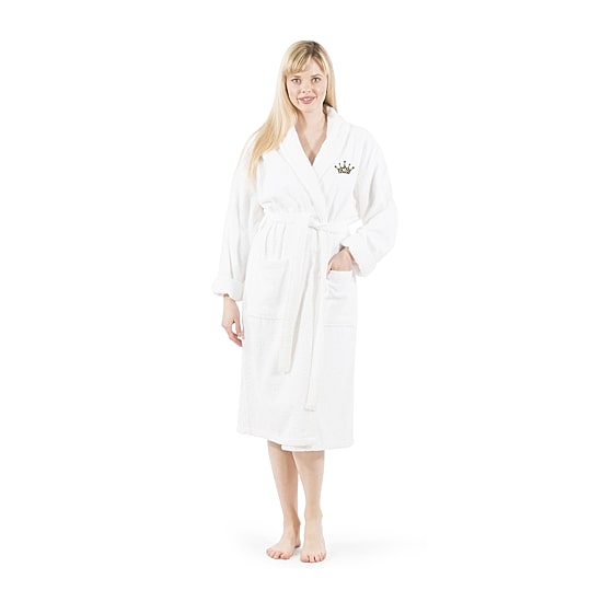 Linum Home Textiles Embroidered Cheetah Crown Terry Bathrobe Unisex Adult Long Length Long Sleeve Robe