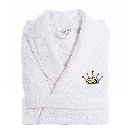 Linum Home Textiles Embroidered Cheetah Crown Terry Bathrobe Unisex Adult Long Length Long Sleeve Robe