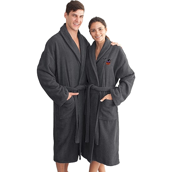 Linum Home Textiles Halloween Herringbone Bathrobe Unisex Adult Long Length Long Sleeve Robe