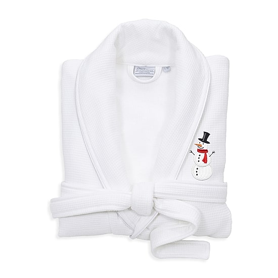 Linum Home Textiles Embroidered Snowman Waffle Terry Bathrobe Unisex Adult Long Length Long Sleeve Robe