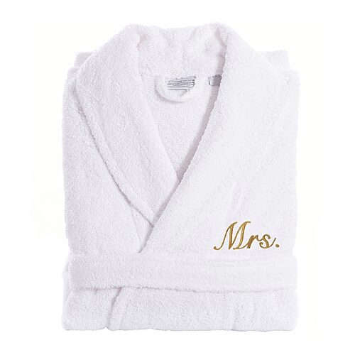 Linum Home Textiles Embroidered Mrs Terry Bathrobe Unisex Adult Long Length Long Sleeve Robe, Small-medium, White