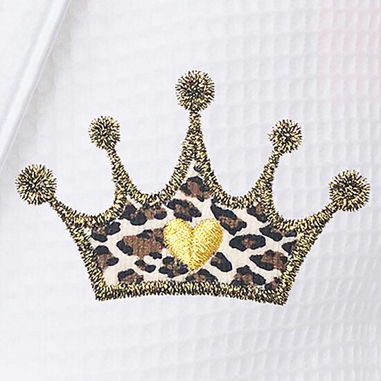 Linum Home Textiles Embroidered Cheetah Crown Waffle Terry Bathrobe Unisex Adult Long Length Long Sleeve Robe
