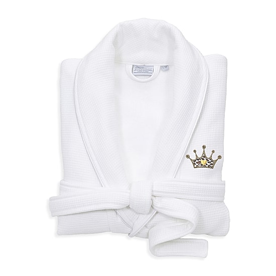 Linum Home Textiles Embroidered Cheetah Crown Waffle Terry Bathrobe Unisex Adult Long Length Long Sleeve Robe
