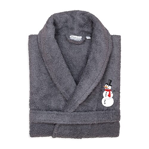 Linum Home Textiles Embroidered Snowman Terry Bathrobe Unisex Adult Long Length Long Sleeve Robe, Large-x-large, Gray