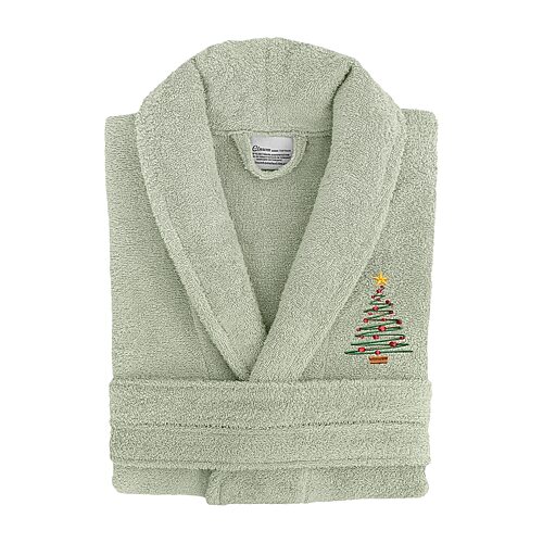 Linum Home Textiles Embroidered Christmas Tree Terry Bathrobe Unisex Adult Long Length Long Sleeve Robe, Large-x-large, Green