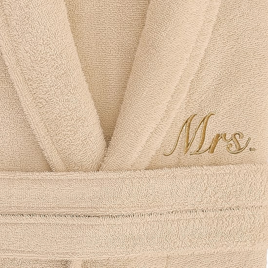 Linum Home Textiles Embroidered Mrs Terry Bathrobe Unisex Adult Terry Cloth Long Sleeve Long Length Robe