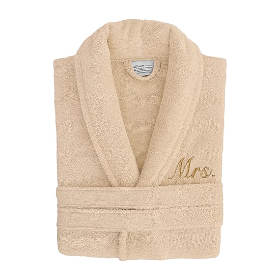 Linum Home Textiles Embroidered Mrs Terry Bathrobe Unisex Adult Terry Cloth Long Sleeve Long Length Robe