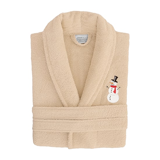 Linum Home Textiles Embroidered Snowman Terry Bathrobe Unisex Adult Long Length Long Sleeve Robe