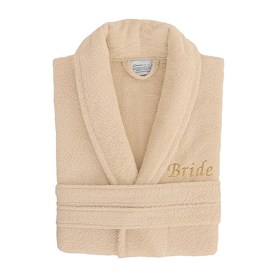 Linum Home Textiles Embroidered Bride Terry Bathrobe Unisex Adult Long Length Long Sleeve Robe