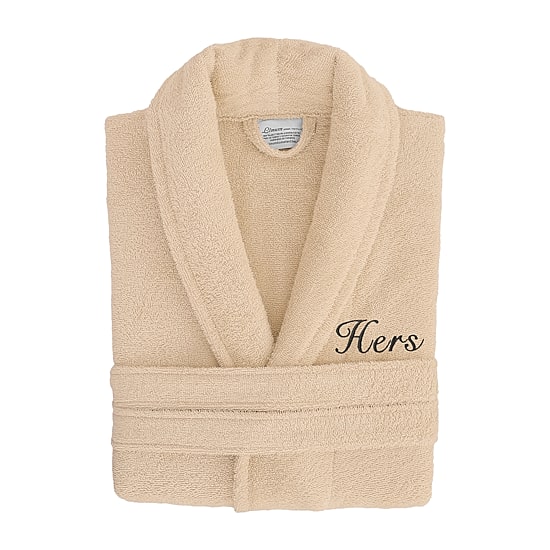 Linum Home Textiles Embroidered Hers Terry Bathrobe Unisex Adult Long Length Long Sleeve Robe