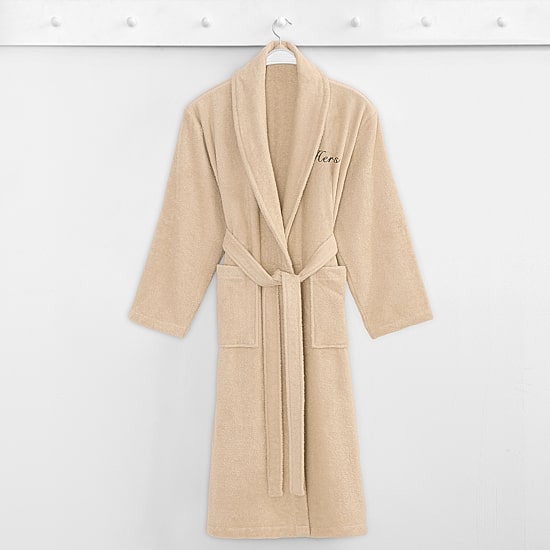 Linum Home Textiles Embroidered Hers Terry Bathrobe Unisex Adult Long Length Long Sleeve Robe