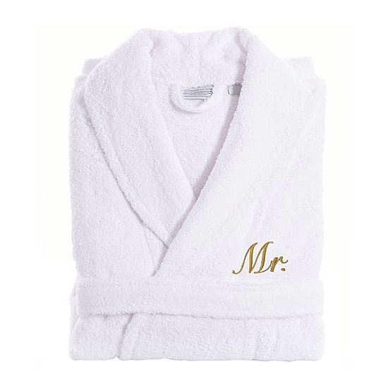 Linum Home Textiles Embroidered Mr Terry Bathrobe Unisex Adult Long Length Long Sleeve Robe