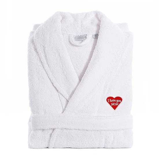 Linum Home Textiles Embroidered I Love You Mom Terry Bathrobe Unisex Adult Long Length Long Sleeve Robe