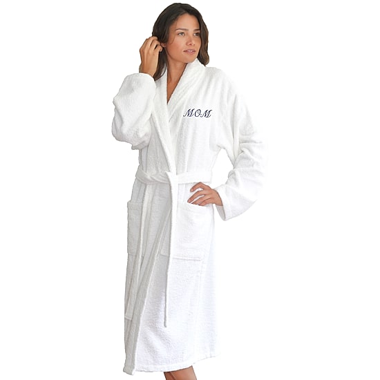 Linum Home Textiles Embroidered Mom Terry Bathrobe Unisex Adult Long Length Long Sleeve Robe