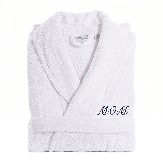 Linum Home Textiles Embroidered Mom Terry Bathrobe Unisex Adult Long Length Long Sleeve Robe