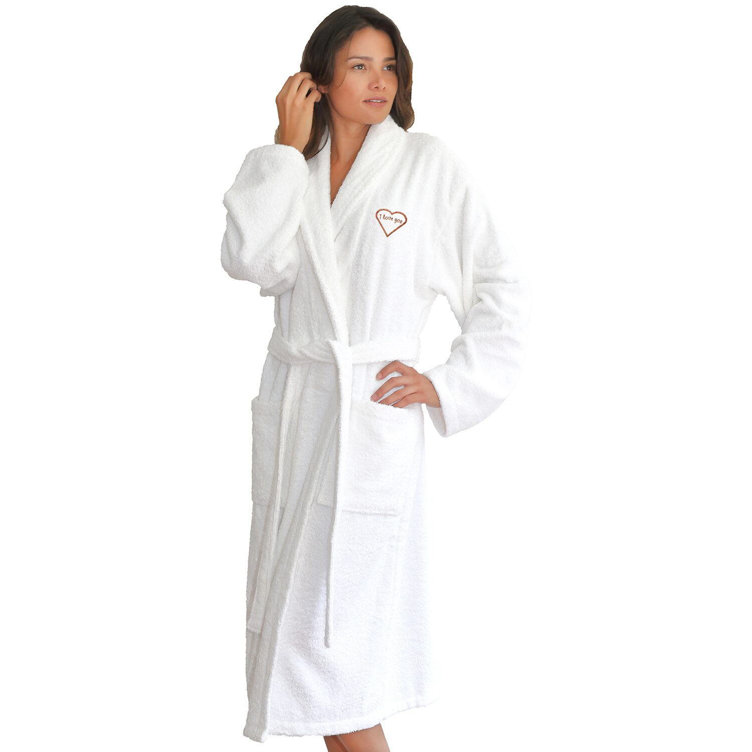 Linum Home Textiles Embroidered I Love You Terry Bathrobe Unisex Adult Cloth Long Sleeve Length Robe