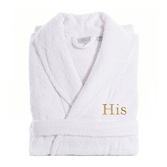 Linum Home Textiles Embroidered His Terry Bathrobe Unisex Adult Long Length Long Sleeve Robe