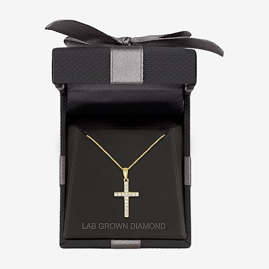 (H-I / I1) Womens 1/6 CT. T.W. Lab Grown White Diamond 10K Gold Cross 18 Inch Pendant Necklace