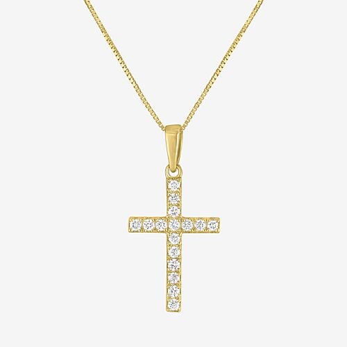 (H-I / I1) Womens 1/6 CT. T.W. Lab Grown White Diamond 10K Gold Cross 18 Inch Pendant Necklace, One Size, Yellow