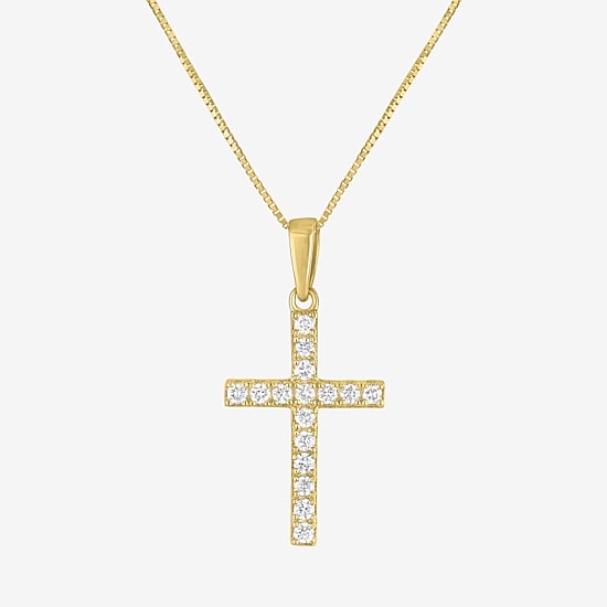 (H-I / I1) Womens 1/6 CT. T.W. Lab Grown White Diamond 10K Gold Cross 18 Inch Pendant Necklace